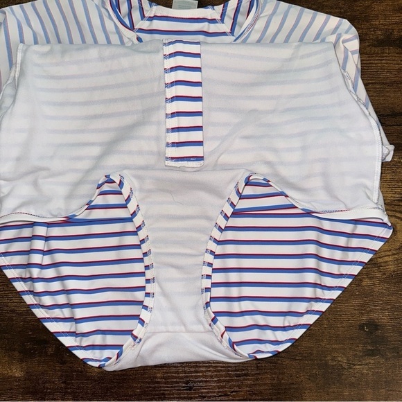 Kona Sol Women's Swim White Blue Large Rash Guard One Piece Stretch Swimsuit - Picture 9 of 10